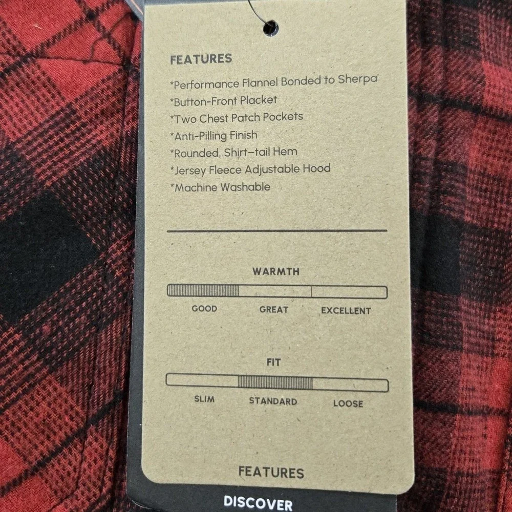 Hawke And Co. Men's Fleece Lined Shirt Jacket Black Red Plaid Hood Pockets XL - Picture 8 of 11